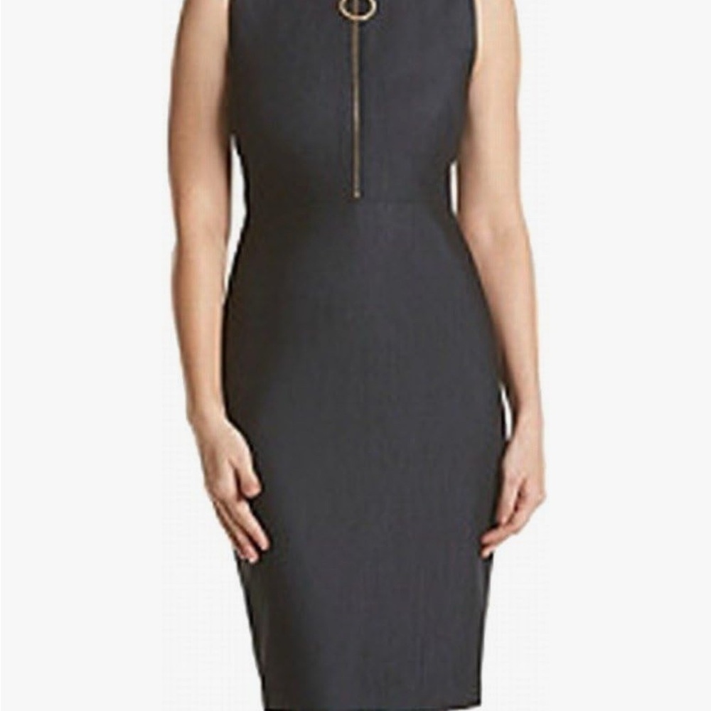 CALVIN KLEIN sheath dress, dark navy blue,size 8. Zipper in front and back.